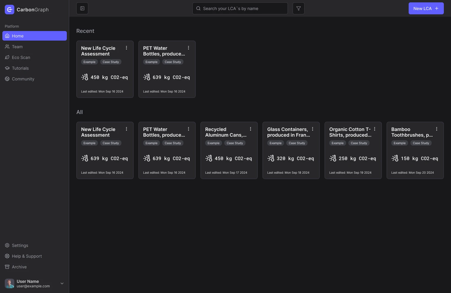 Home page with products, dark mode