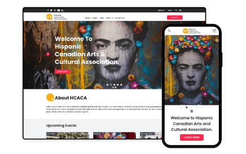 Preview of HCACA Website project showing Hispanic Canadian Arts & Culture Association website design. As part of my work at Inorbital.